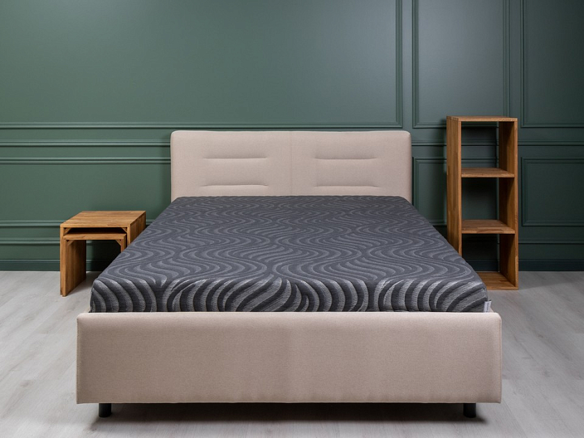 Кровать Nuvola-8 NEW 180x200 Ткань: Рогожка Тетра Бежевый - Кровать в лаконичном стиле с горизонтальной отстрочкой  в изголовье