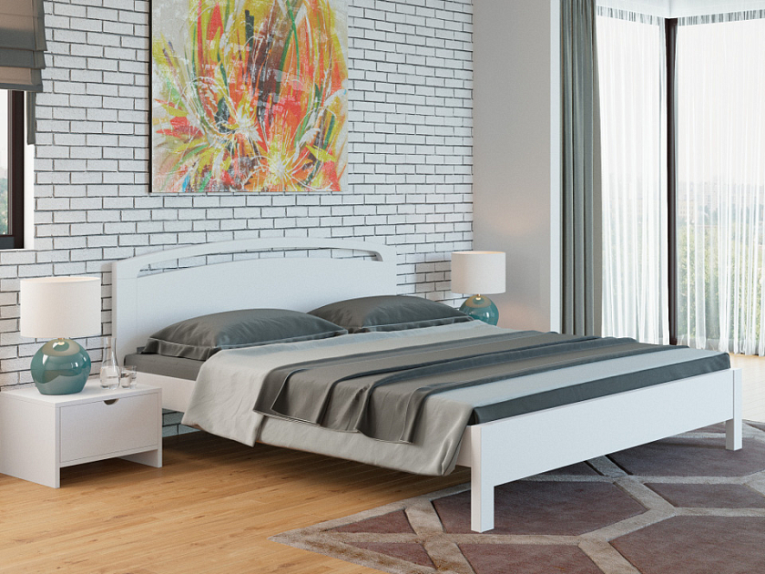 Кровать Веста 1-тахта-R 200x190 Массив (сосна) Белая эмаль - Кровать из массива с одинарной резкой в изголовье.