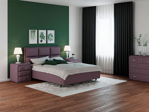 Фиолетовая кровать Malina - Изящная кровать без встроенного основания из массива сосны с мягкими элементами.
