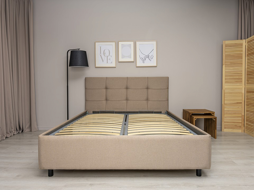 Кровать New Life 140x200 Ткань: Рогожка Тетра Бежевый - Кровать в стиле минимализм с декоративной строчкой
