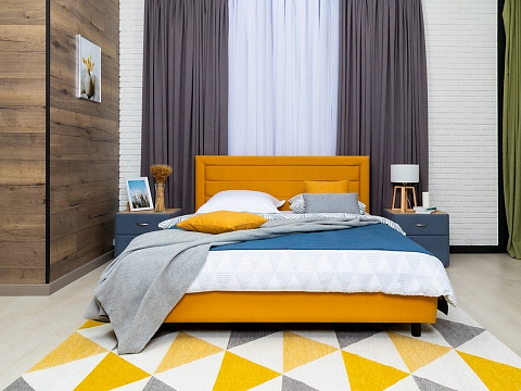 Желтая кровать Next Life 2 - Cтильная модель в стиле минимализм с горизонтальными строчками