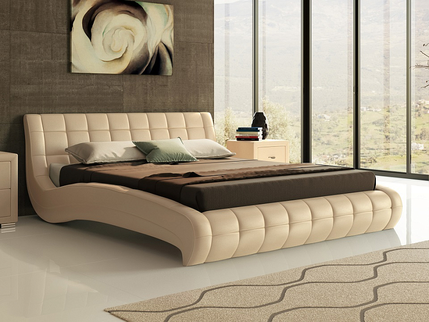 Кровать Nuvola-1 140x190 Ткань: Рогожка Тетра Слива - Кровать футуристичного дизайна из экокожи класса «Люкс».