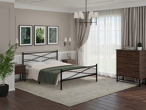 Черная кровать Страйп - Изящная кровать с облегченной металлической конструкцией и встроенным основанием