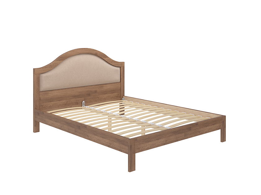 Кровать Ontario 90x200 Ткань/Массив Тетра Молочный/Антик (сосна) - Уютная кровать из массива с мягким изголовьем