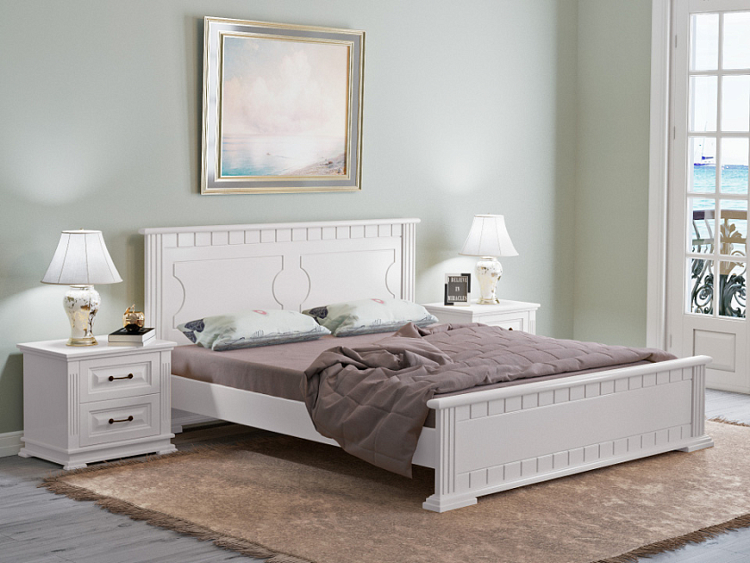 Кровать Milena-М 200x220 Массив (сосна) Белая эмаль - Модель из маcсива. Изголовье украшено декоративной резкой.