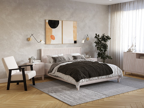Двуспальная кровать с высоким изголовьем Tempo - Кровать из массива с вертикальной фрезеровкой и декоративным обрамлением изголовья