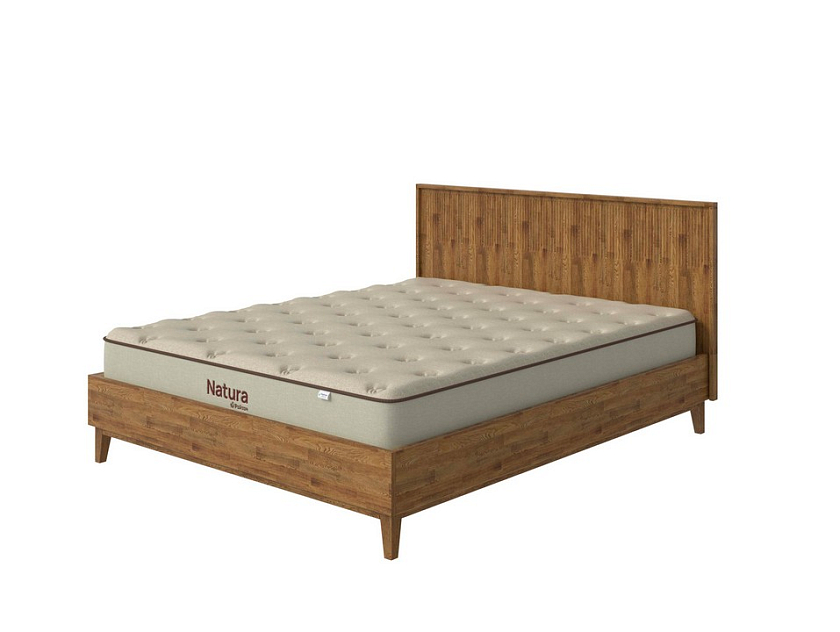 Кровать Tempo 160x200 Массив (дуб) Масло-воск Антик - Кровать из массива с вертикальной фрезеровкой и декоративным обрамлением изголовья