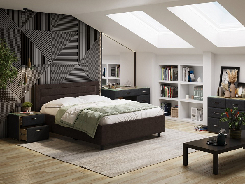 Кровать Next Life 2 90x190 Экокожа Коричневый с бежевым - Cтильная модель в стиле минимализм с горизонтальными строчками