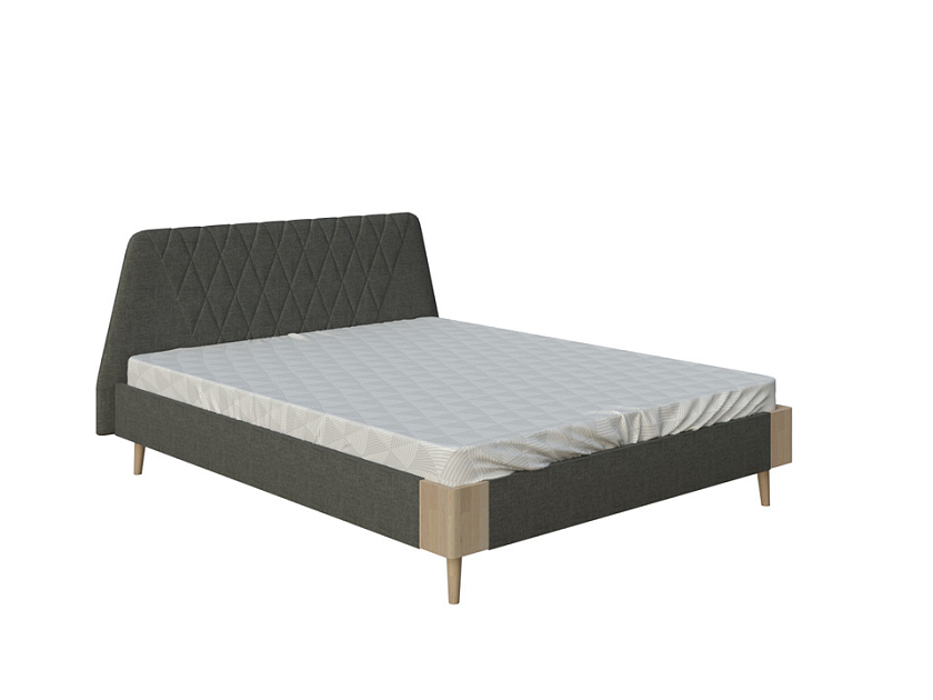 Кровать Lagom Hill Soft 80x200 Ткань/Массив (бук) Лама Темно-серый/Масло-воск Natura (Бук) - Оригинальная кровать в обивке из мебельной ткани.