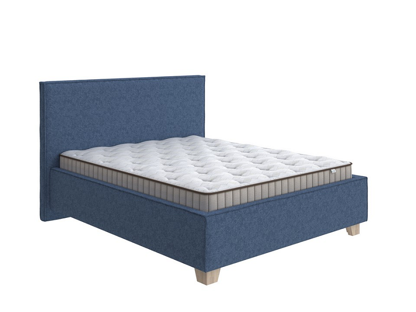 Кровать Hygge Simple 80x190 Ткань: Рогожка Levis 78 Джинс - Мягкая кровать с ножками из массива березы и объемным изголовьем