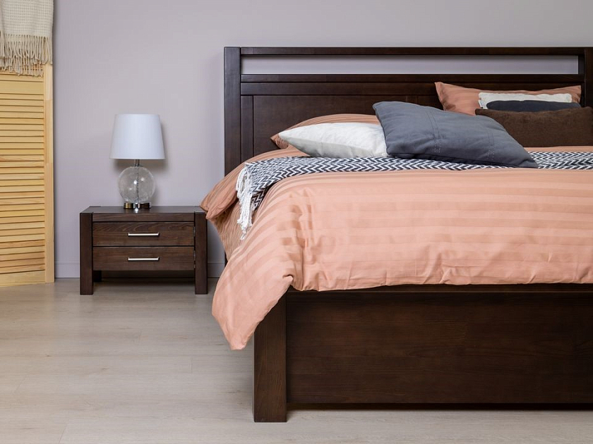 Кровать Fiord 140x200 Массив (сосна) Белая эмаль - Кровать из массива с декоративной резкой в изголовье.