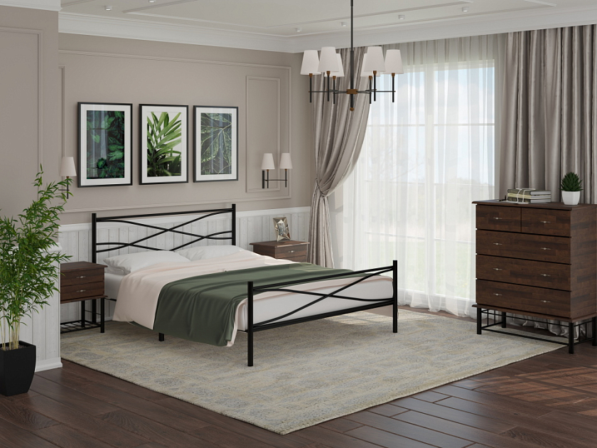Кровать Страйп 140x200 Металл Черный - Изящная кровать с облегченной металлической конструкцией и встроенным основанием