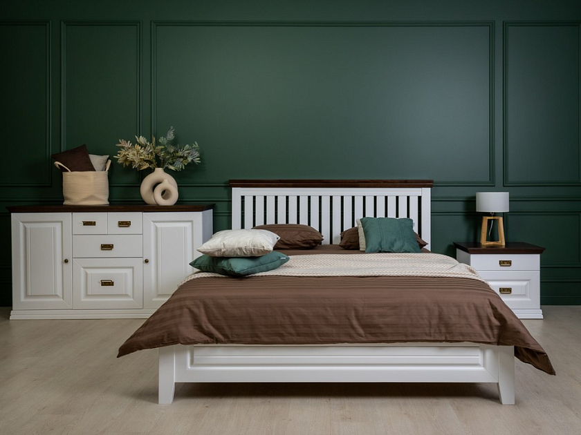 Кровать Olivia 180x220 Массив (сосна) Белая эмаль + Орех - Кровать из массива с контрастной декоративной планкой.
