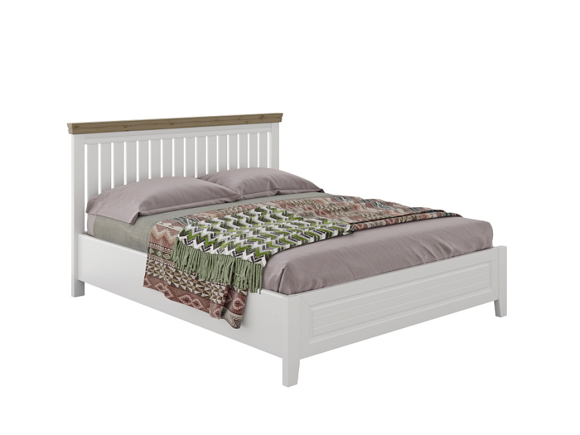 Кровать Olivia 200x220 Массив (сосна) Белая эмаль + Антик - Кровать из массива с контрастной декоративной планкой.