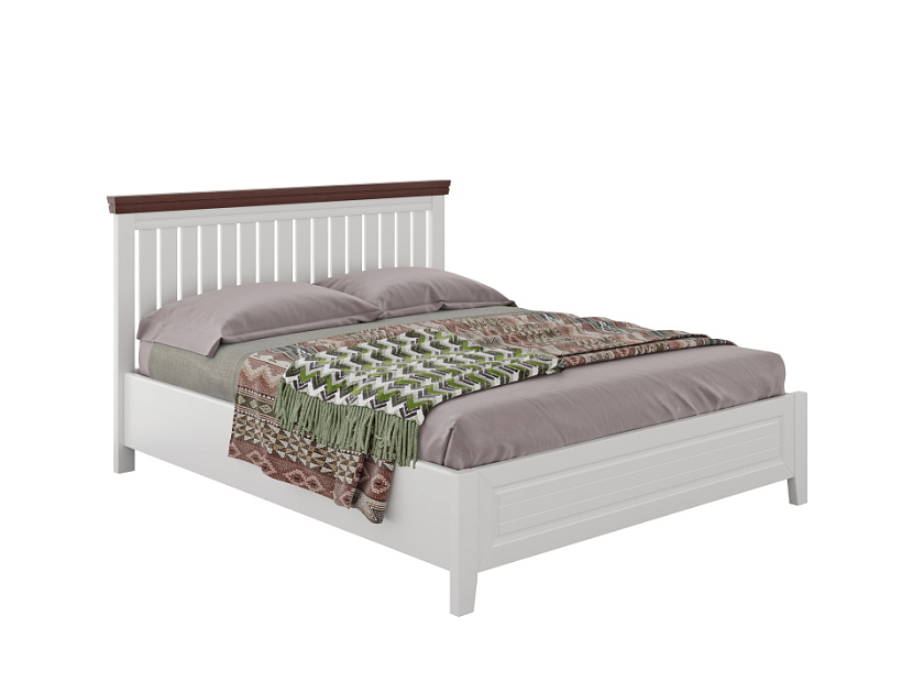Кровать Olivia 140x190 Массив (сосна) Белая эмаль/Орех - Кровать из массива с контрастной декоративной планкой.